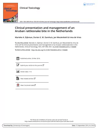 Clinical presentation and management of an  Aruban rattlesnake bite in the Netherlands  Marieke A.