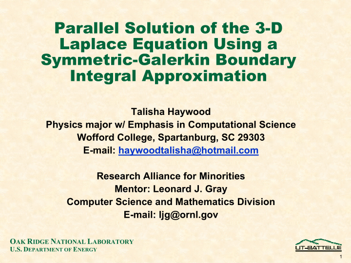 parallel solution of the 3 d laplace equation using a