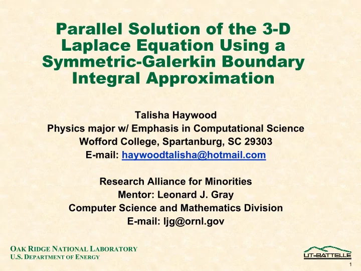 parallel solution of the 3 d laplace equation using a