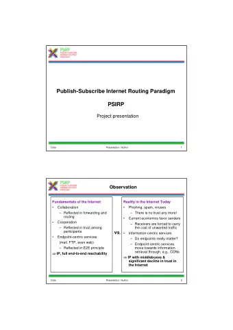 Publish-Subscribe Internet Routing Paradigm  PSIRP  Project presentation  Date  Presentation /