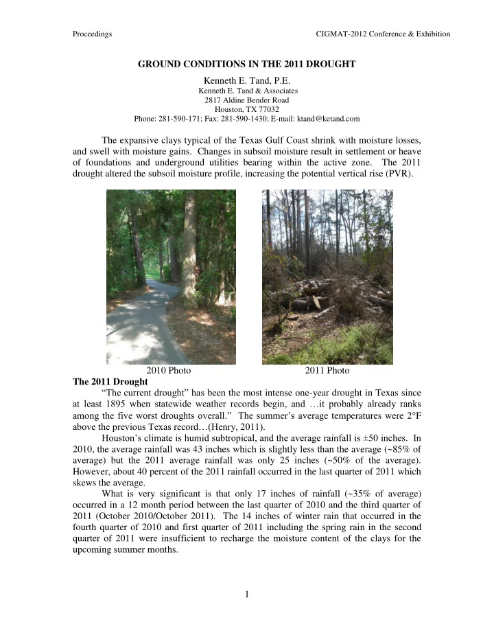 ground conditions in the 2011 drought kenneth e tand p e