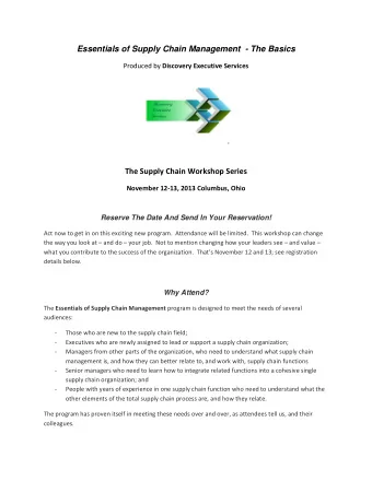 Essentials of Supply Chain Management  - The Basics Produced by Discovery Executive Services The