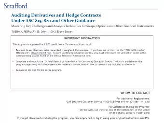 Auditing Derivatives and Hedge Contracts  Under ASC 815, 820 and Other Guidance  Mastering Key