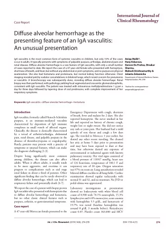 Difguse alveolar hemorrhage as the  presenting feature of an IgA vasculitis:  An unusual