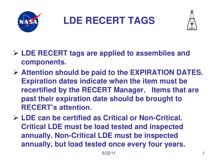 lde recert tags