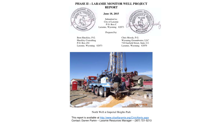 phase ii laramie monitor well project report