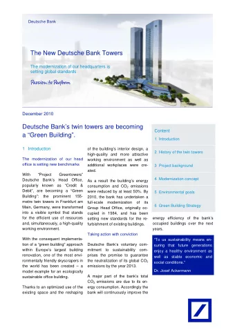 The New Deutsche Bank Towers  The modernization of our headquarters is  setting global standards