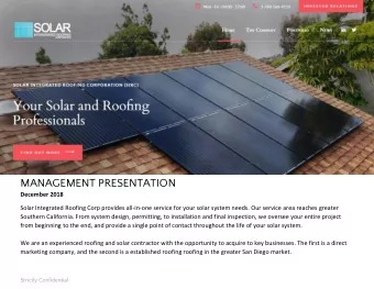 MANAGEMENT PRESENTATION  December 2018  Solar Integrated Roofing Corp provides all-in-one service