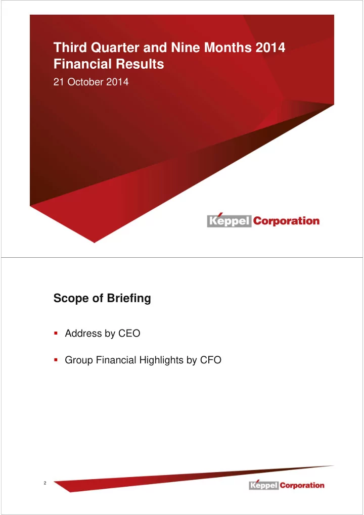 third quarter and nine months 2014 financial results