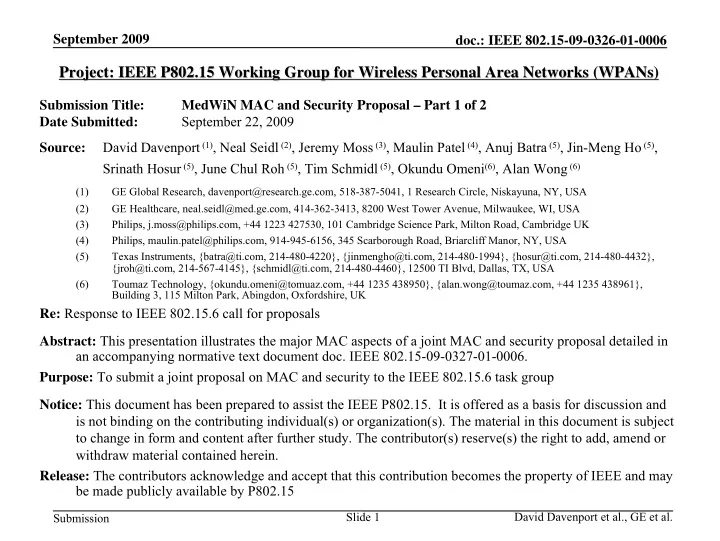 project ieee p802 15 working group for wireless personal