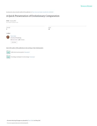 A Quick Presentation of Evolutionary Computation Article  January 2010  DOI: