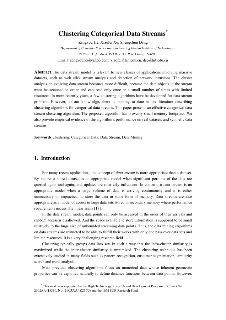 clustering categorical data streams