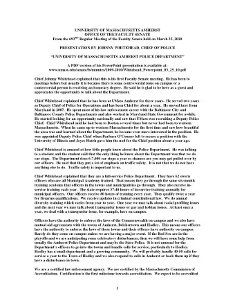 UNIVERSITY OF MASSACHUSETTS AMHERST  OFFICE OF THE FACULTY SENATE From the 693 RD Regular Meeting