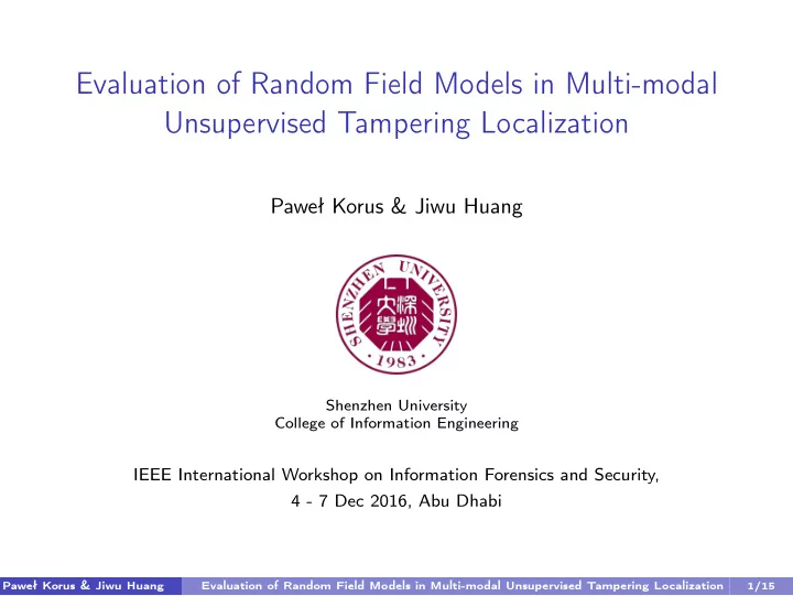 evaluation of random field models in multi modal