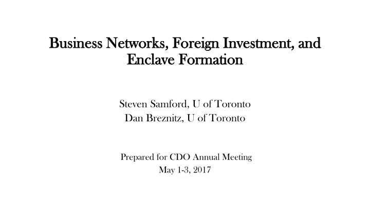 business n netwo etworks foreign i n inves estme tment nt