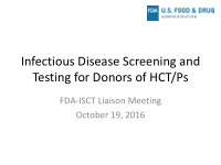 infectious disease screening and testing for donors of