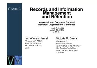 Management  and Retention  Association of Corporate Counsel  Nonprofit Organizations Committee