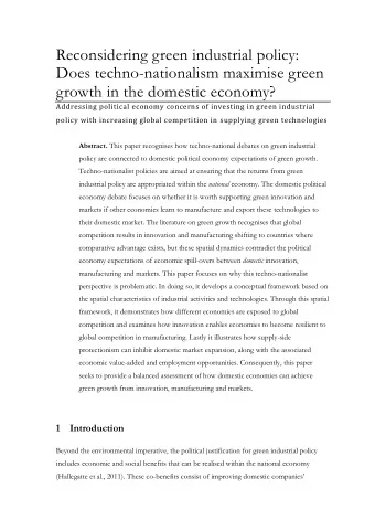 Reconsidering green industrial policy:  Does techno-nationalism maximise green  growth in the