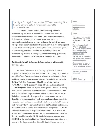 Spotlight On Legal Complexities Of Telecommuting After  Second Circuits Calls It Potential