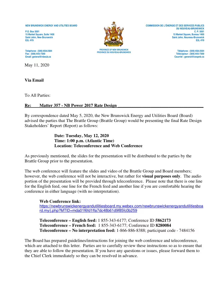 may 11 2020 via email to all parties re matter 357 nb