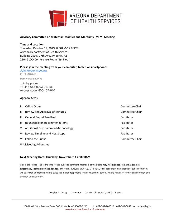 advisory committee on maternal fatalities and morbidity