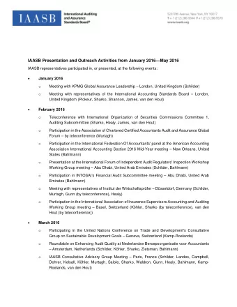 IAASB Presentation and Outreach Activities from January 2016May 2016 IAASB representatives