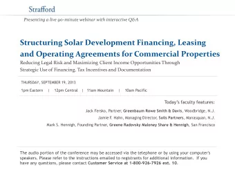 Presenting a live 90-minute webinar with interactive Q&amp;A  Structuring Solar Development
