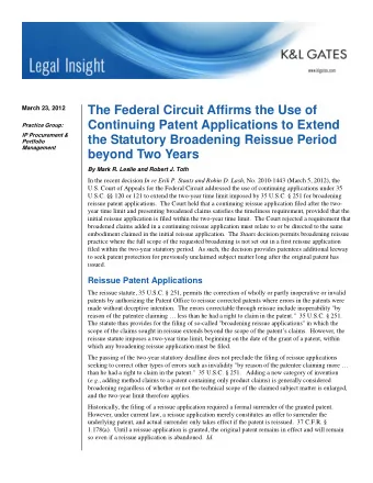 The Federal Circuit Affirms the Use of  March 23, 2012  Continuing Patent Applications to Extend