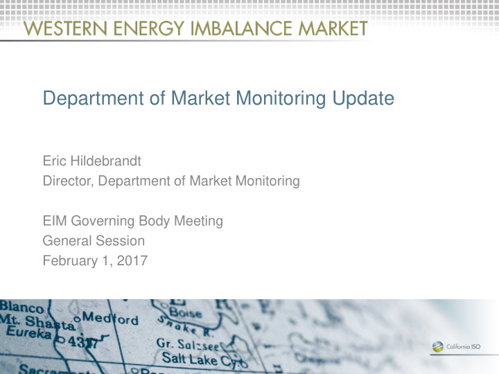 department of market monitoring update