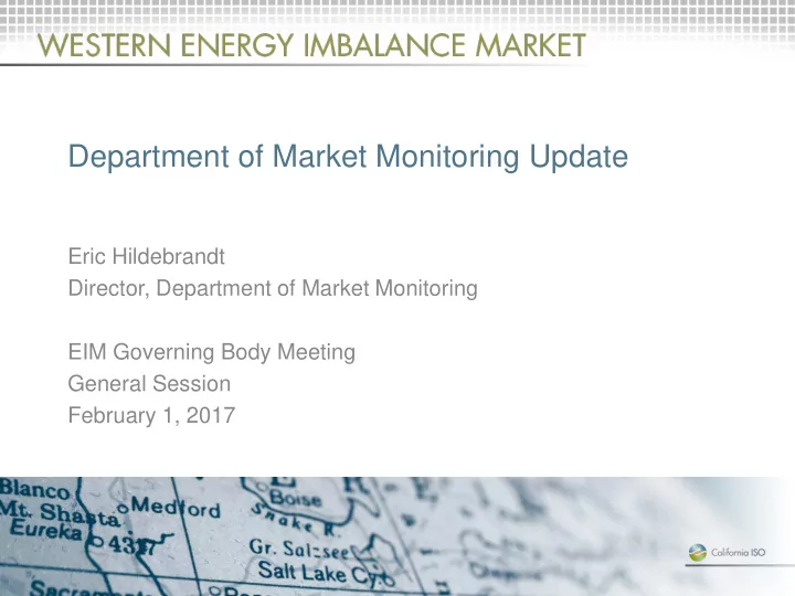 department of market monitoring update