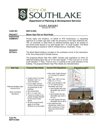 Department of Planning &amp; Development Services  S T A F F   R E P O R T  January 29, 2019 CASE