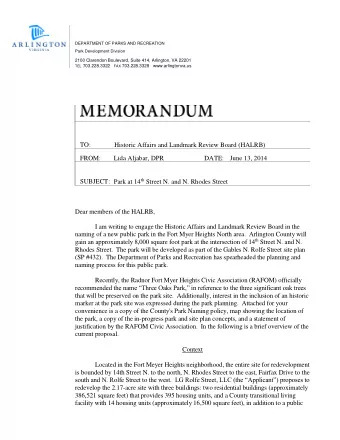 TO:      Historic Affairs and Landmark Review Board (HALRB)  FROM:       Lida Aljabar, DPR  DATE: