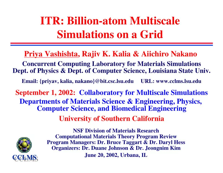 itr billion atom multiscale simulations on a grid