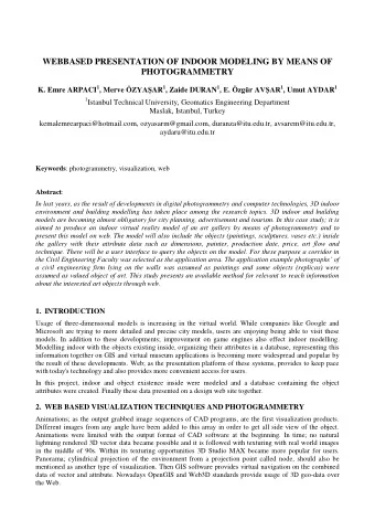 WEBBASED PRESENTATION OF INDOOR MODELING BY MEANS OF  PHOTOGRAMMETRY K. Emre ARPACI 1 , Merve