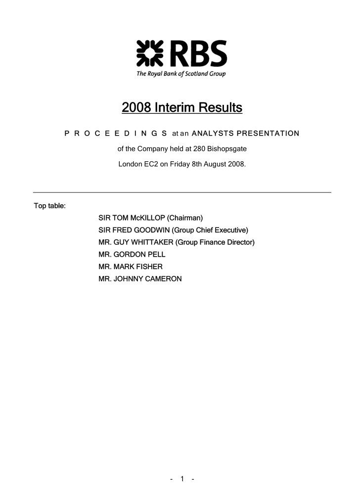 2008 interim results 2008 interim results