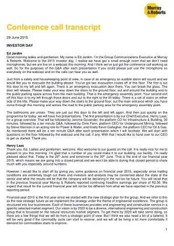 Conference call transcript  29 June 2015  INVESTOR DAY  Ed Jardim  Good morning ladies and