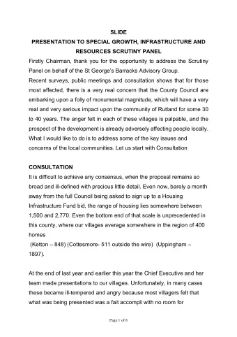 SLIDE  PRESENTATION TO SPECIAL GROWTH, INFRASTRUCTURE AND  RESOURCES SCRUTINY PANEL  Firstly