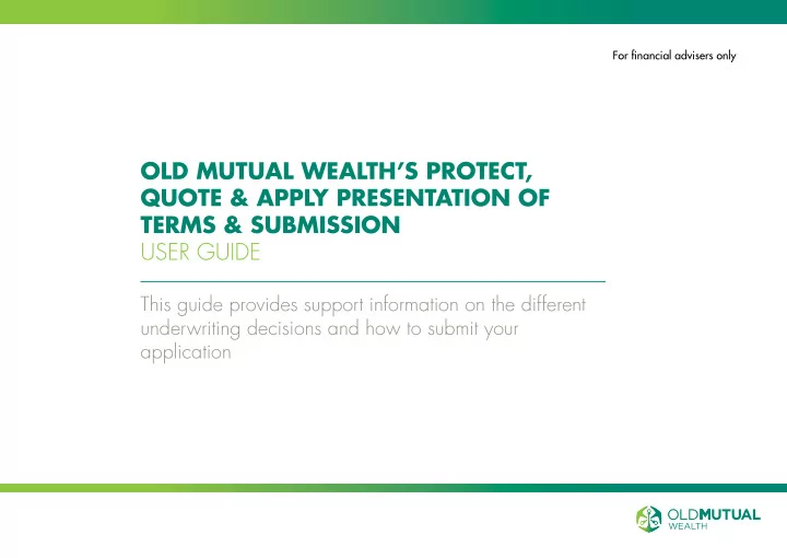 old mutual wealth s protect quote apply presentation of