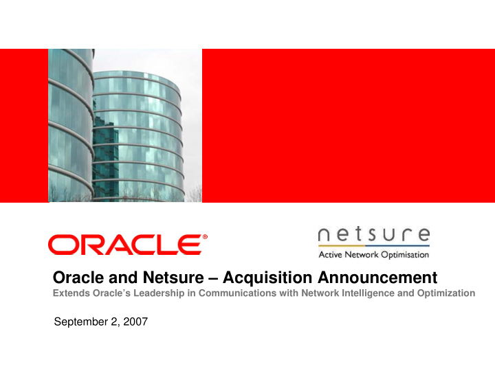 oracle and netsure acquisition announcement