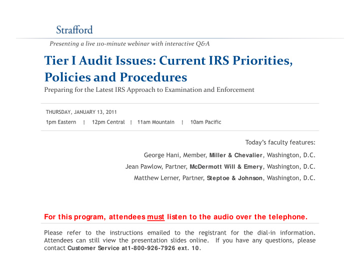 tier i audit issues current irs priorities policies and