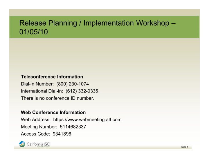 release planning implementation workshop 01 05 10