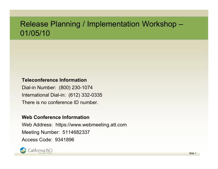 release planning implementation workshop 01 05 10