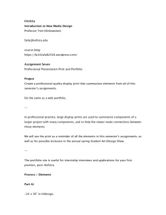 FA102a  Introduction to New Media Design  Professor Tom Klinkowstein  fatik@hofstra.edu  course