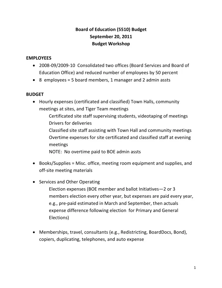 board of education 5510 budget september 20 2011 budget
