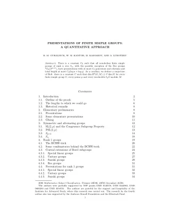 PRESENTATIONS OF FINITE SIMPLE GROUPS:  A QUANTITATIVE APPROACH  R. M. GURALNICK, W. M. KANTOR, M.