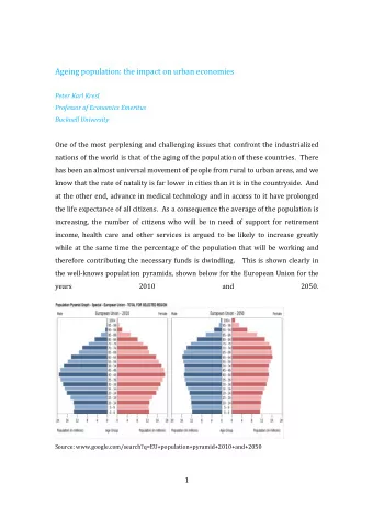 Ageing population: the impact on urban economies  Peter Karl Kresl  Professor of Economics Emeritus