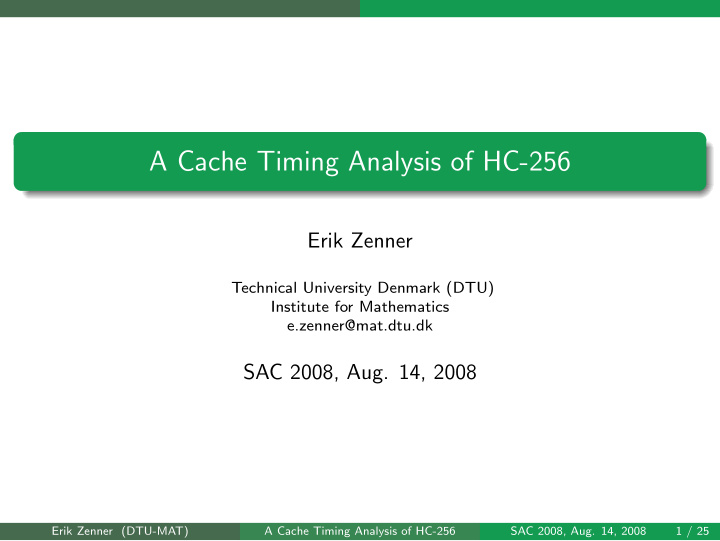 a cache timing analysis of hc 256