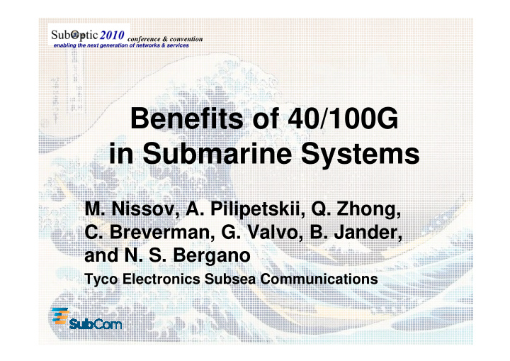 benefits of 40 100g in submarine systems