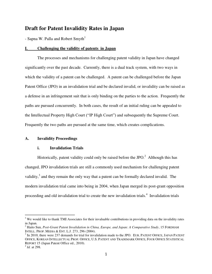 draft for patent invalidity rates in japan