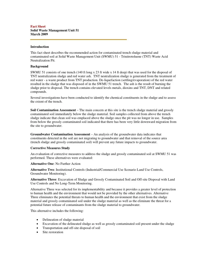 fact sheet solid waste management unit 51 march 2009